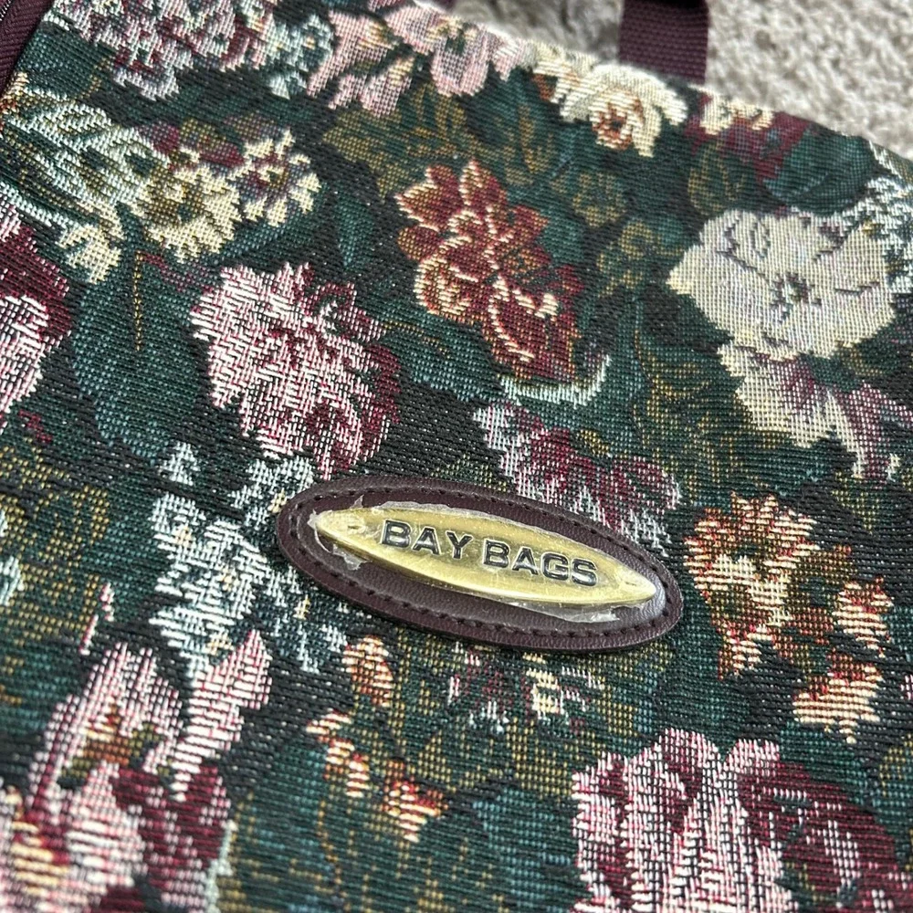 Bay Bags Vintage‎ Floral Tapestry Hanging Toiletry Travel Organizer Burgundy 90s